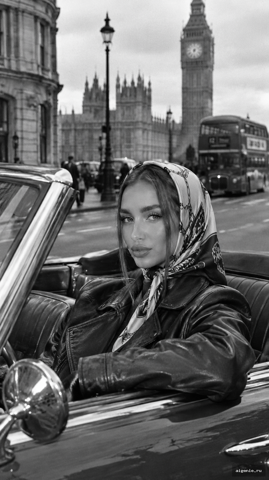 Черно-белая старая фотография на улицах Лондона - промпт